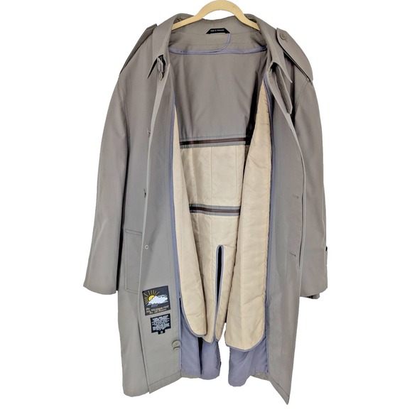 Mens THE ALL WEATHER COAT SIZE 60L  Trench-Taupe-Termo-Lite Zip Quilted Liner - Picture 13 of 14